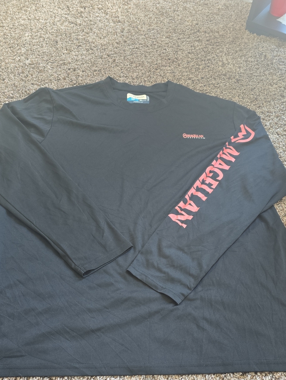 Magellan Outdoors Men's Long Sleeve Graphic Tee - Black with Coral Print F 123